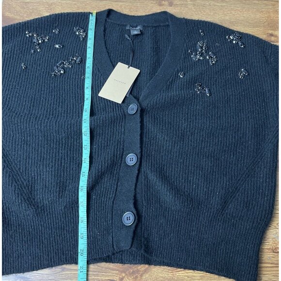 Halogen Women's Embellished Cropped Cardigan Sweater Black Size Medium - Picture 8 of 10